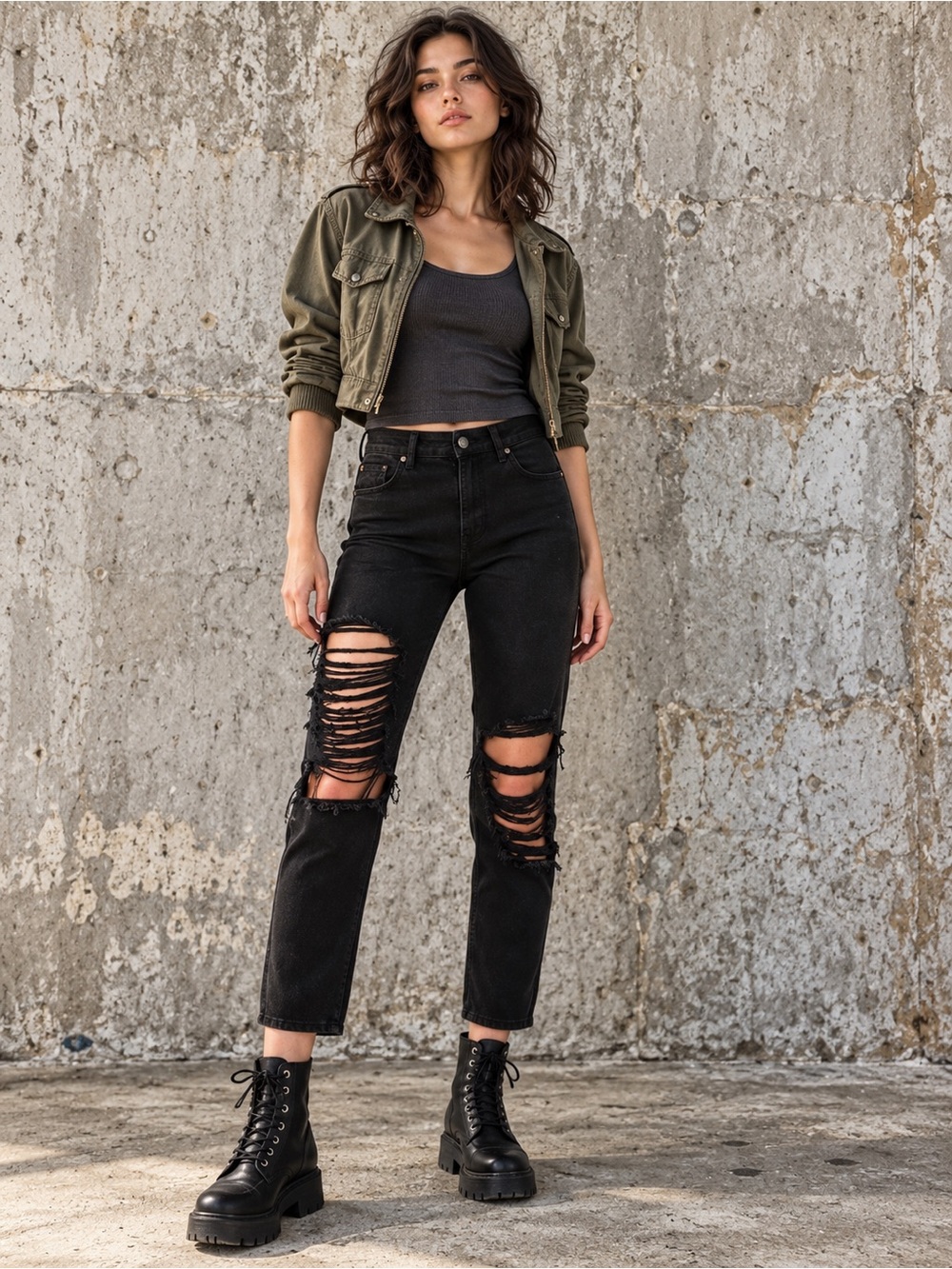 AFRM Black Ripped Destroyed Ripped Jeans NEW Gritty Utility Grunge